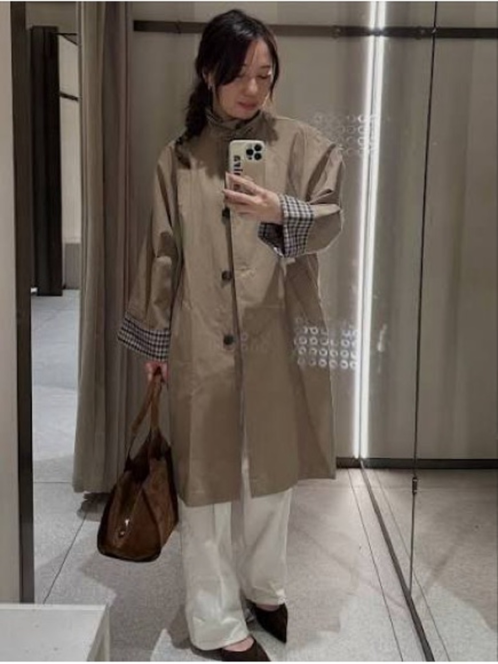 Oversized Zara Beige Trench Coat with Checked Cuff Detail
